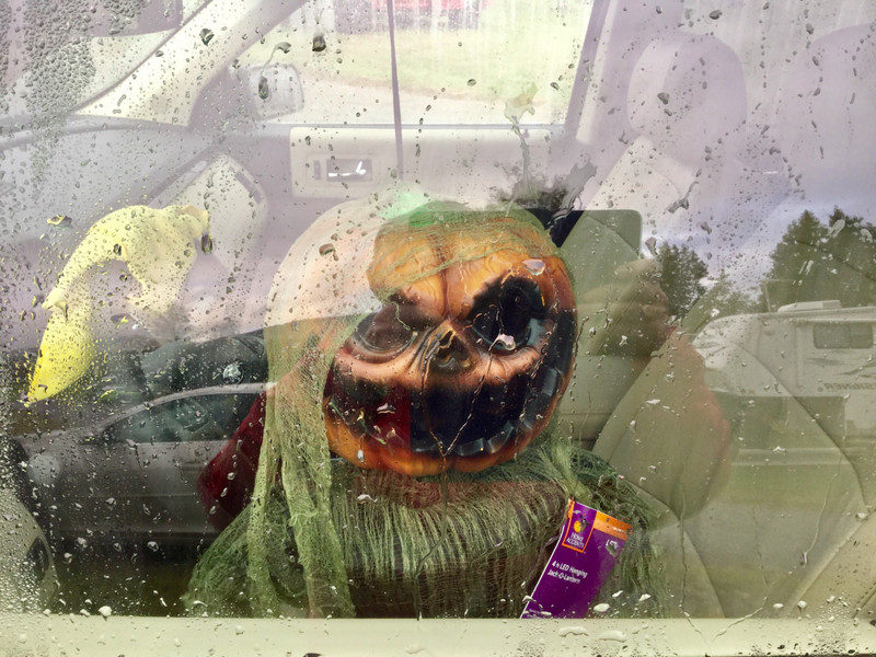 Pumpkin head switched seats in our car 