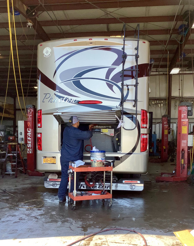 Our RV being worked on