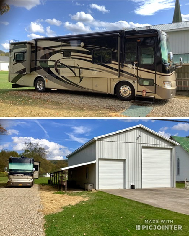 Our RV parked at our polebarn