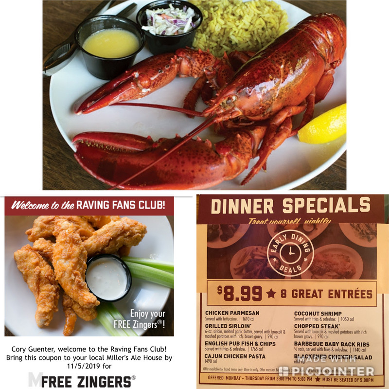 Miller’s Ale House: Lobster, Zingers, Specials