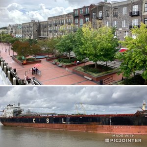 Riverfront & oil tanker ship