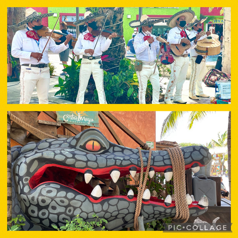 Mariachi Band and Gator head at port