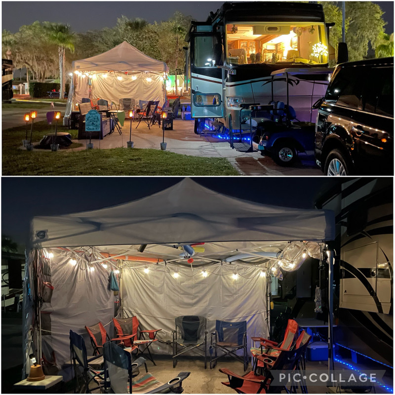 Our brightly lit canopy and RV