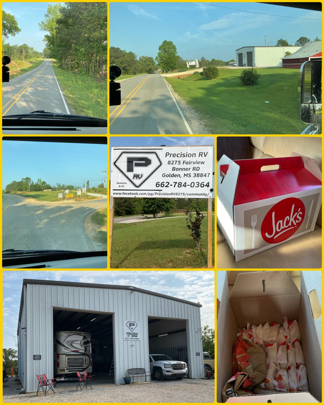 Narrow roads to Precision RV. Delivered biscuits and honey.