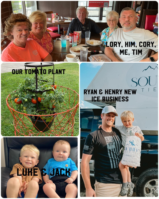 Family, our tomato plant, and our 3 great-grandsons! 
