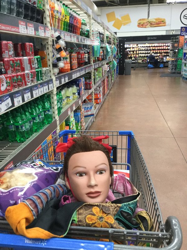 Lulu enjoying her cart ride at Walmart