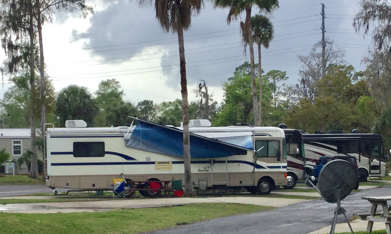 Broken awning on a RV from the wind