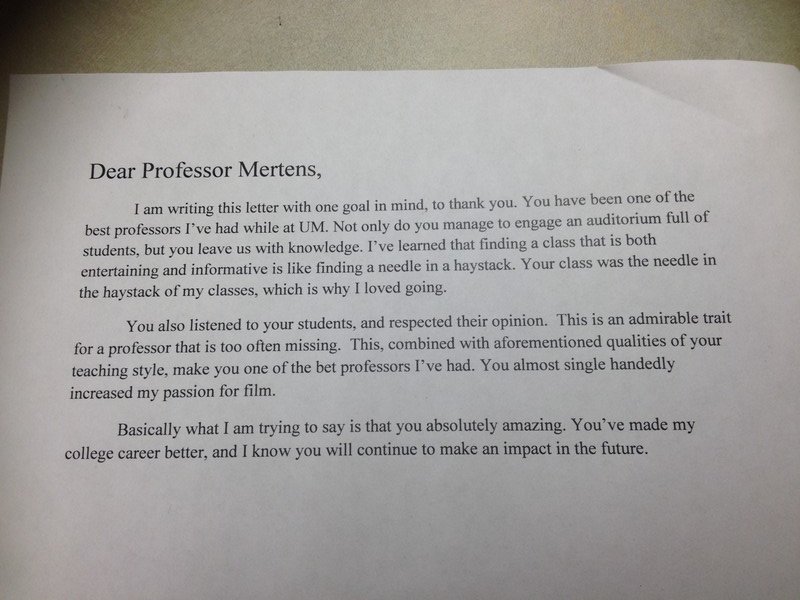 Een anonieme brief van één van mijn studenten!