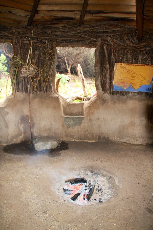 Aboriginal hut with fire