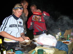 Cooking on the camp site at night