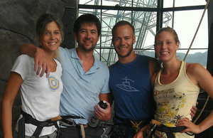 With our friends Jack and Livvie in the indoor climbing hall in Kuala Lumpur