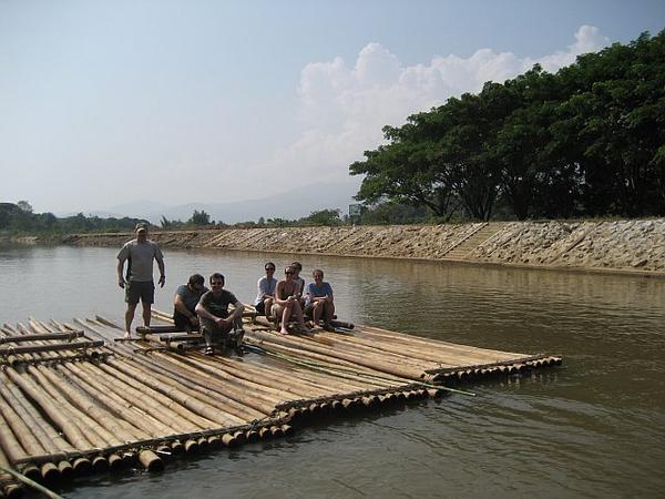 Getting on the bamboo rafts