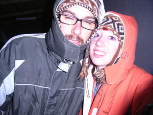 Freezing cold and tired on our early morning start