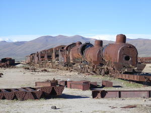 Bolivian train greaveyard in the middle of the desert!