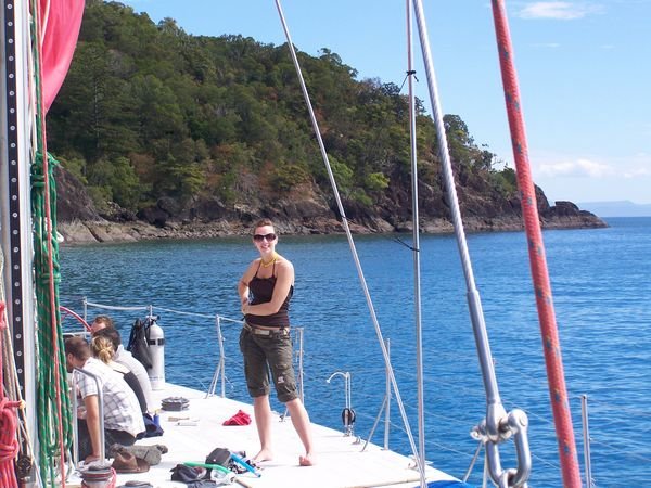 Helen aboard Matador, sailing around the Whit Sunday Islands