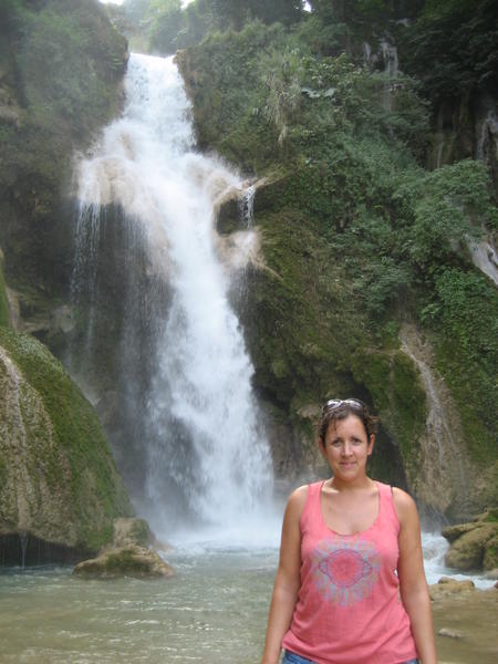 In front of the main waterfall