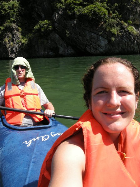Emma and some dodgy Arabian dude in a kayak in Halong Bay