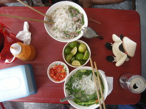 Pho (noodle soup) breakfast all round