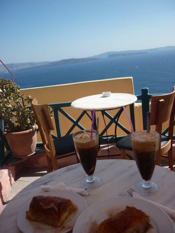 Our afternoon tea, and the view in Oia