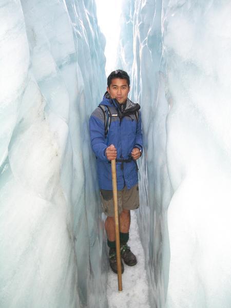 Noel in a crevass at Fox Glacier