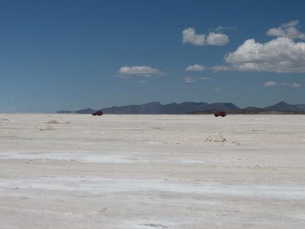 Jeeps racing across the salt flat