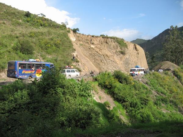 Traffic jam at location of mudslide