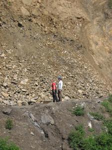 Sandra and Aaron checking out the landslide