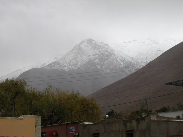 Snow capped mountains around Pisco Elqui