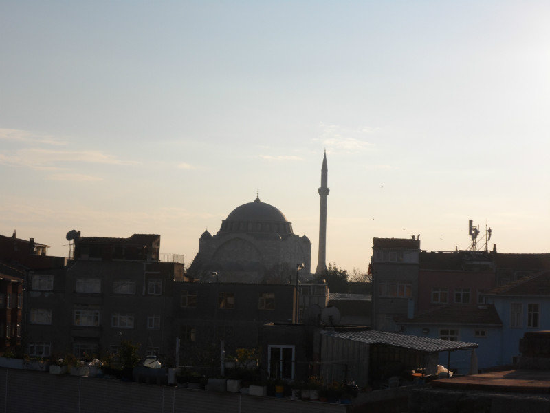 I enjoyed watching the sun set over the mosque