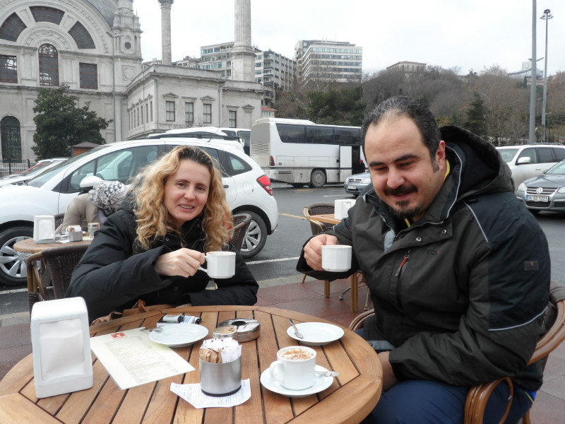 Enjoying Sahlep along the river... in the cold!