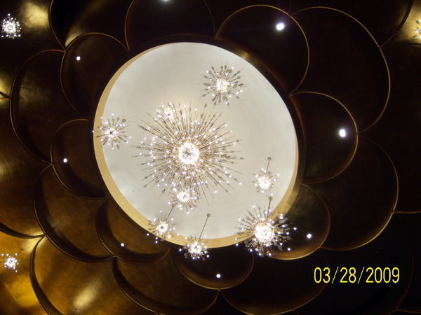 Chandilier on the ceiling of the MET