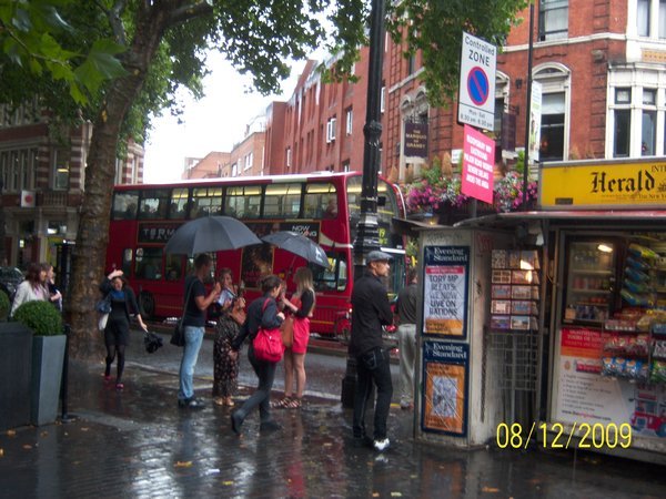 London street corner in the rain