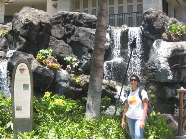 At one of the many waterfalls in the hotel