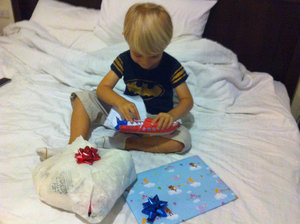 the birthday boy opens his gifts...