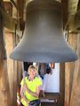Pam ringing a bell at Luthern church in Latvia in Sigulda