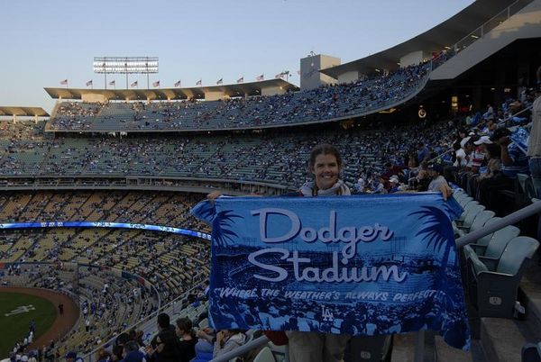 Liekkie in het L.A. Dodgerstadion, we hadden een goed wedstrijd te pakken want de Dodgers wonnen die avond