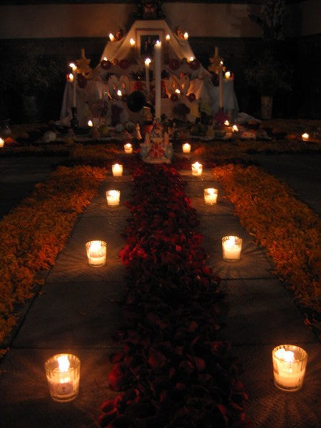Candle and marigold path