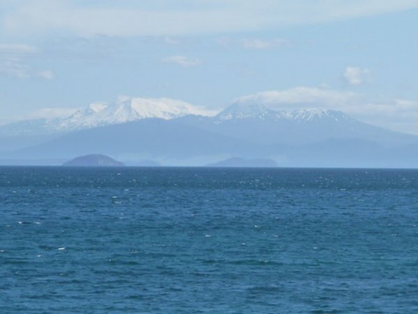 The 3 volcano's in the distance behind lake Taupo