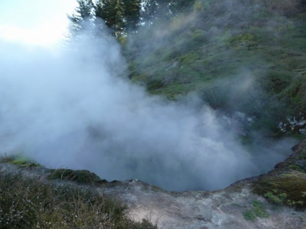 A huge steaming crater