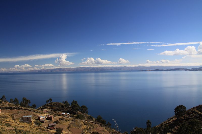 overlooking lake titicaca on the other side of the road
