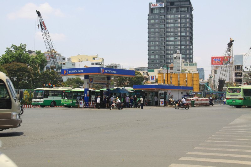 petrol station in the middle of the road