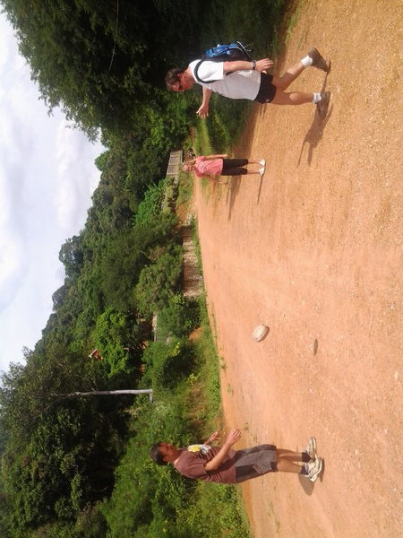 Playing footy with an old coconut