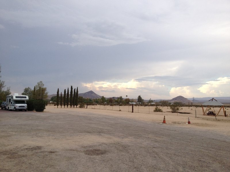 The view across the desert from the site