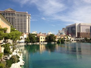 Bellagio fountains and Prime Restaurant by day