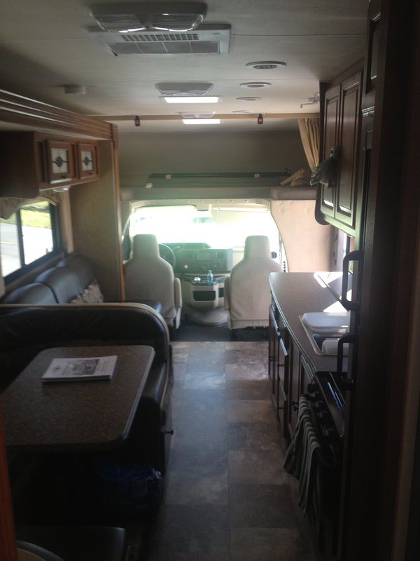 RV front cab and double bed above