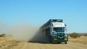 Big rig and big dust cloud. Best to pull off and wait.