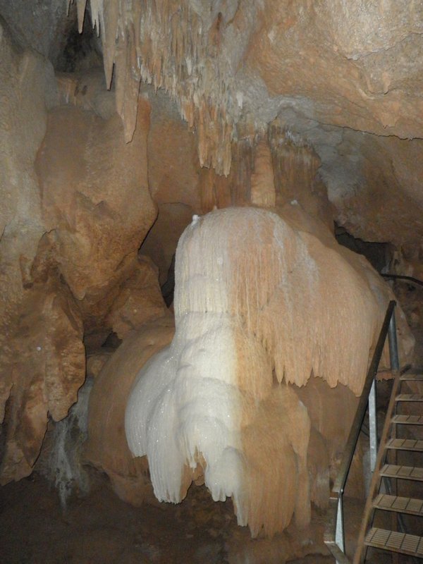 A sparkly flow formation in the cave.