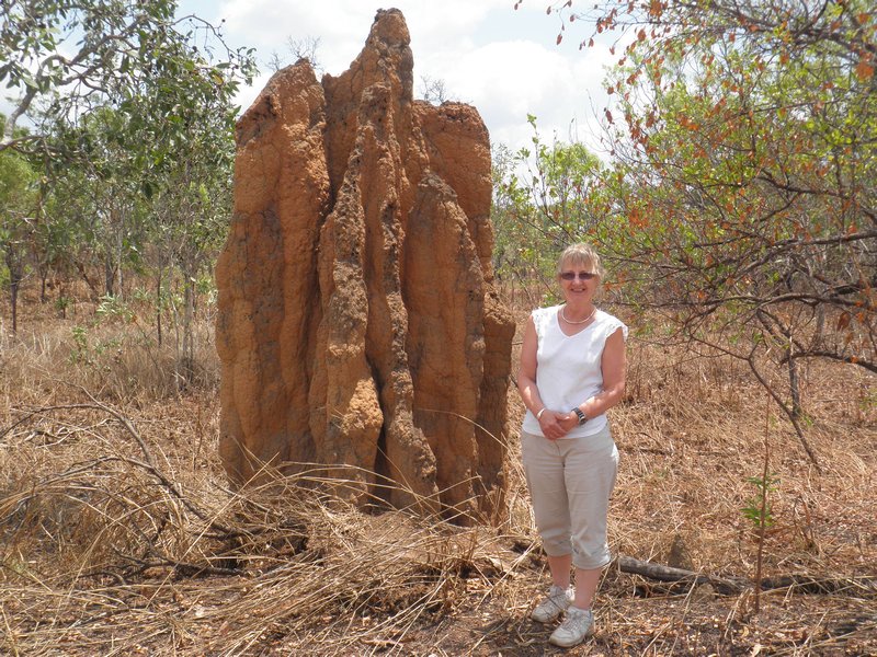 Joan dwarfed by a termite mound
