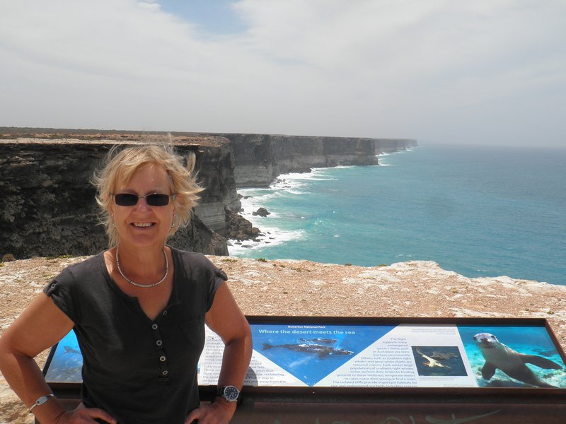 Joan looking assertive at the Great Australian Bight cliffs