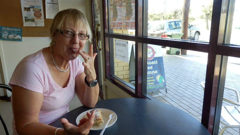 Joan is really enjoying that Apple Turnover!